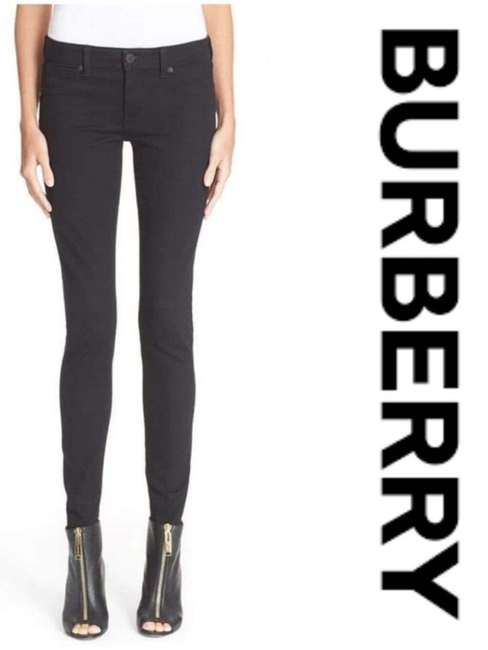Burberry Black Skinny Jeans Womens Size 26 Low Rise Denim Zip Fly